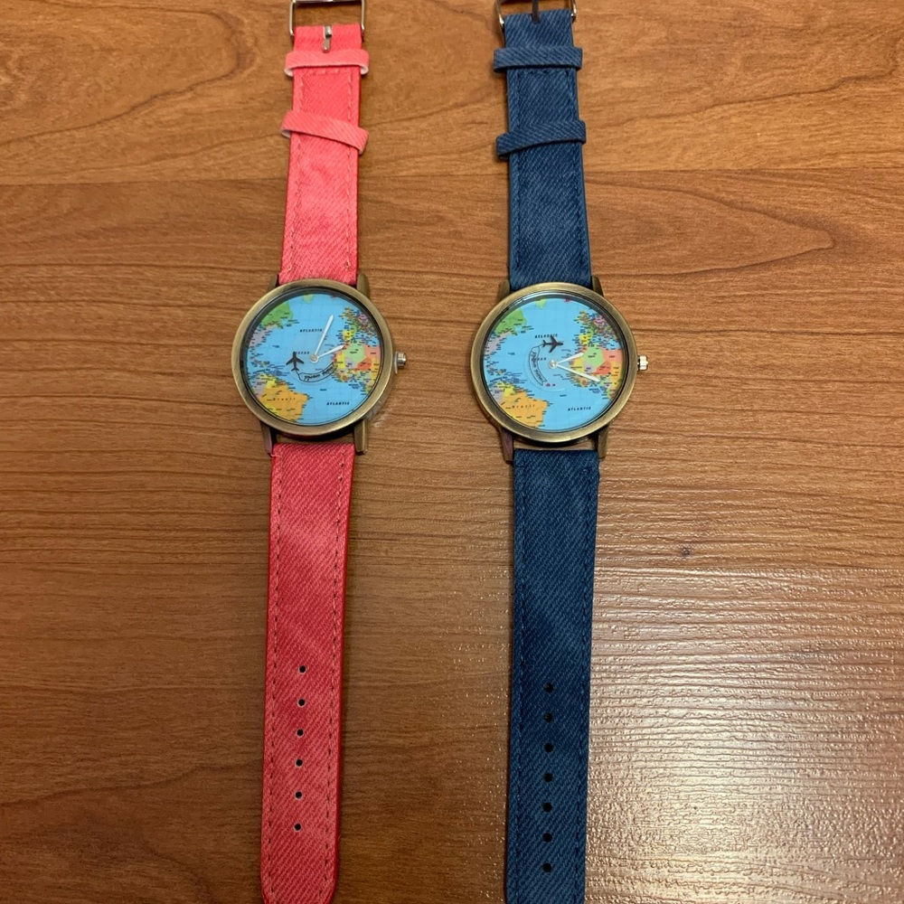 couples map watch in blue and pink